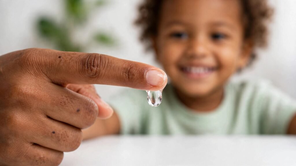 Textura firme e transparente do Gel Cola Cebolinha Infantil Cia da Natureza na mão